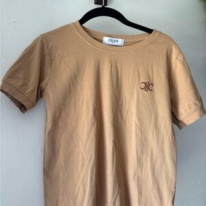 Celine Camel Tan Logo Womens T-Shirt Size Small Short Sleeve